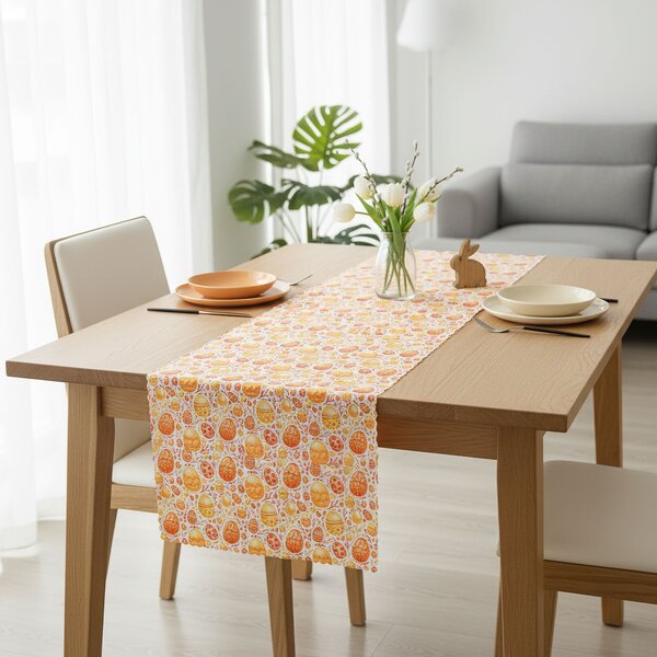 Ubrusovina / štola teflonová úprava, VELIKONOCE, oranžové kraslice, š.38cm (metráž)