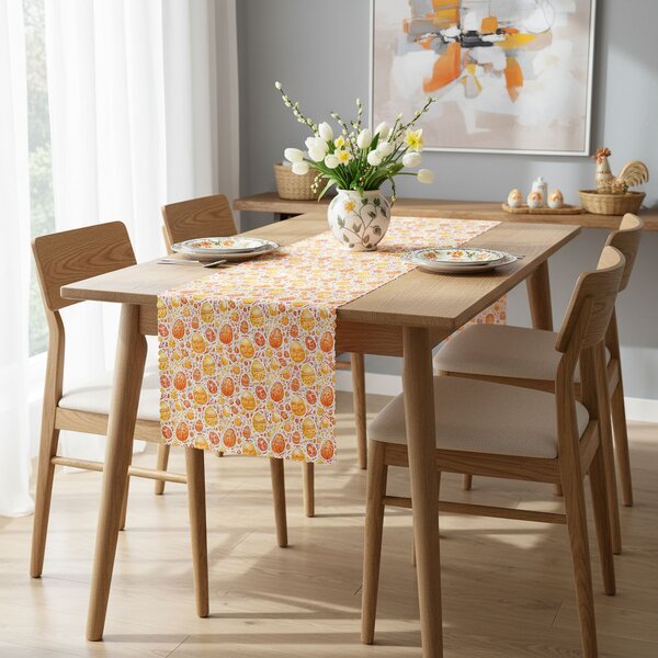 Ubrusovina / štola teflonová úprava, VELIKONOCE, oranžové kraslice, š.38cm (metráž)