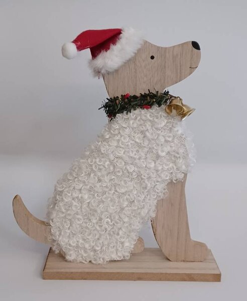 DECOLED Dřevěná dekorace na stůl pes 21,5 × 26 cm, stojící