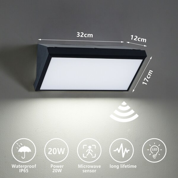 Brilagi - LED Venkovní nástěnné svítidlo se senzorem TRIANGLE LED/20W/230V černá