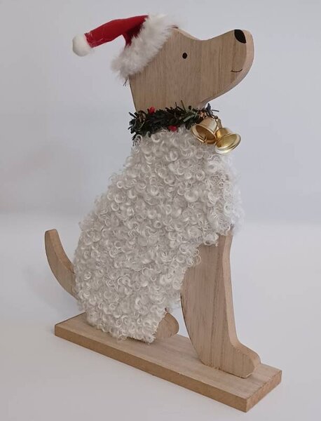 DECOLED Dřevěná dekorace na stůl pes 21,5 × 26 cm, stojící