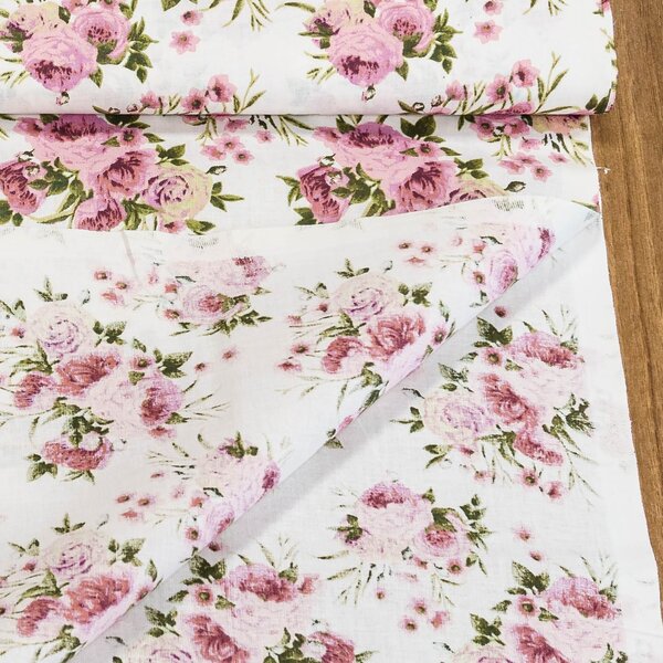 Bavlněné plátno POLO velké růžové růže, š.140cm (látka v metráži)