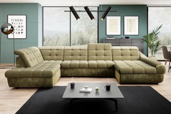 WERSAL INFINITY XL rozkládací sedací souprava ve tvaru U s úložným prostorem zelená 365 x 81 - 93 x 179 - 216 cm