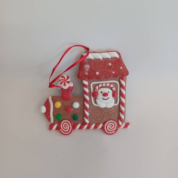 DECOLED Vánoční ozdoba na stromeček perníkový vláček, 11 × 10 cm, k zavěšení, PVC, IP44, venkovní