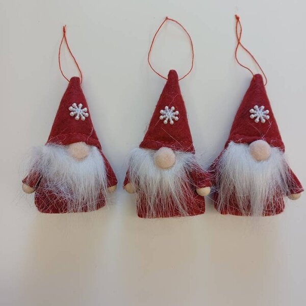 DECOLED Sada vánočních ozdob trpaslíci 11 cm, červená, textil, balení 3 ks