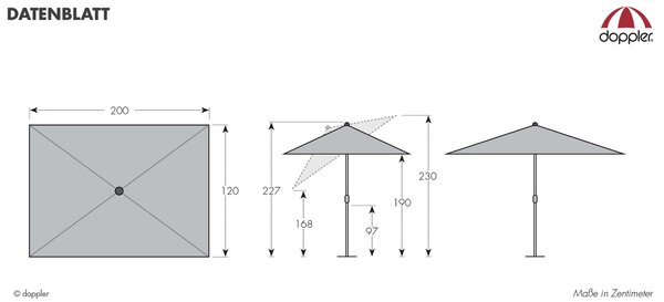 Doppler ACTIVE zahradní slunečník 200 x 120 cm šedá