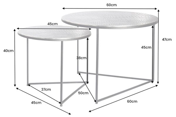 Sada konferenčních stolků Khalil 60 cm antik stříbrná