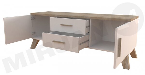TV stolek Sanna 140 2D2S, Barva: brilantní bílá / dub sonoma 5902928126358