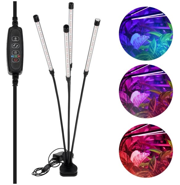 LED Stmívatelná lampa s klipem pro pěstování rostlin VITARO 4xLED/10W/230V černá