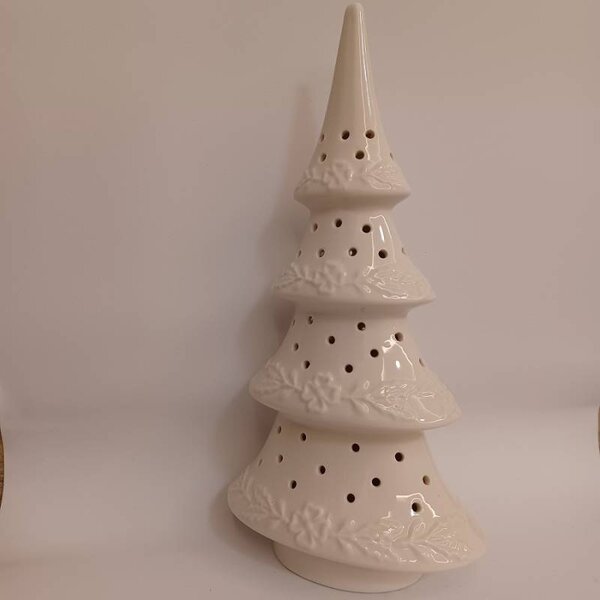 DECOLED LED dekorace keramický stromeček, 15 × 9,2 × 29 cm, teple bílá, 2× LR44