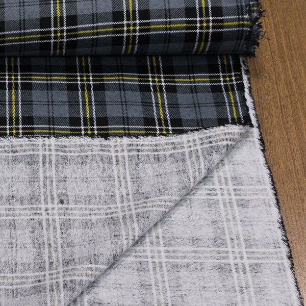 Flanel bavlněný A-01 šedo-žluté káro, š.150cm (látka v metráži)
