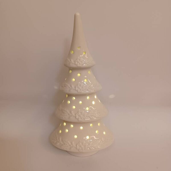 DECOLED LED dekorace keramický stromeček 11,4 × 8,5 × 23 cm, teple bílá, 2× LR44