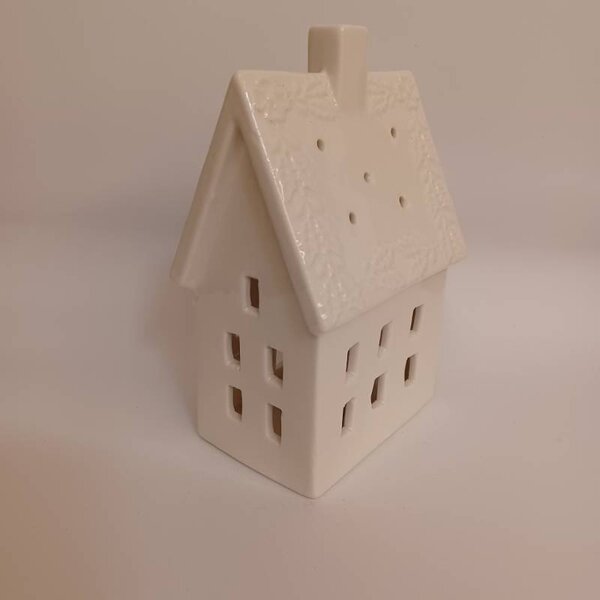 DECOLED LED dekorace keramický domeček 10,6 × 8,7 × 16,8 cm, teple bílá, 2× LR44