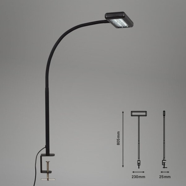 Brilo - LED Flexibilní stolní lampa s klipem TRASNA LED/7,5W/230V černá