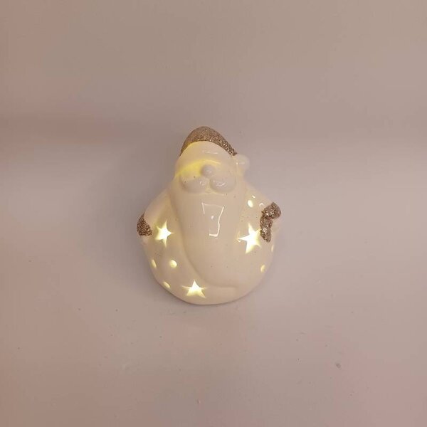 DECOLED LED keramický santa, 7,6 × 7 × 7,8 cm, teple bílá, 2× LR44
