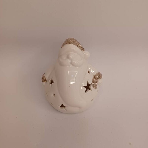 DECOLED LED keramický santa, 7,6 × 7 × 7,8 cm, teple bílá, 2× LR44