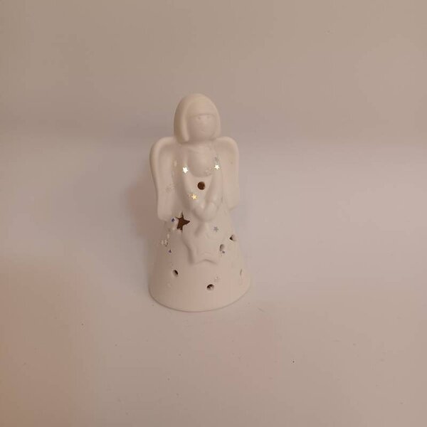 DECOLED LED svítící anděl keramický 5,5 × 5,5 × 10 cm, teple bílá, 2× LR44