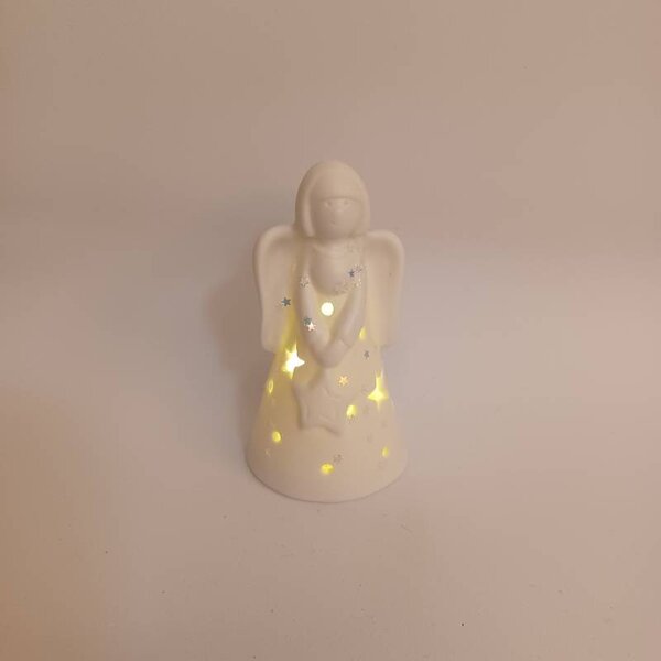 DECOLED LED svítící anděl keramický 5,5 × 5,5 × 10 cm, teple bílá, 2× LR44