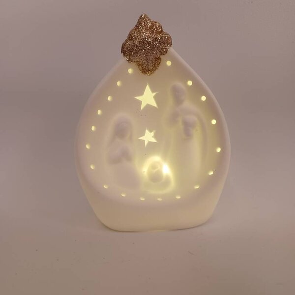 DECOLED Keramický betlém, 7,8 x 5,5 x 10 cm, teple bílá, 2xLR44