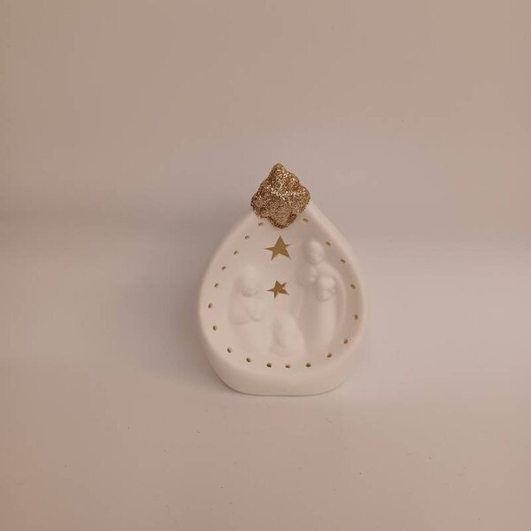 DECOLED Keramický betlém, 7,8 x 5,5 x 10 cm, teple bílá, 2xLR44