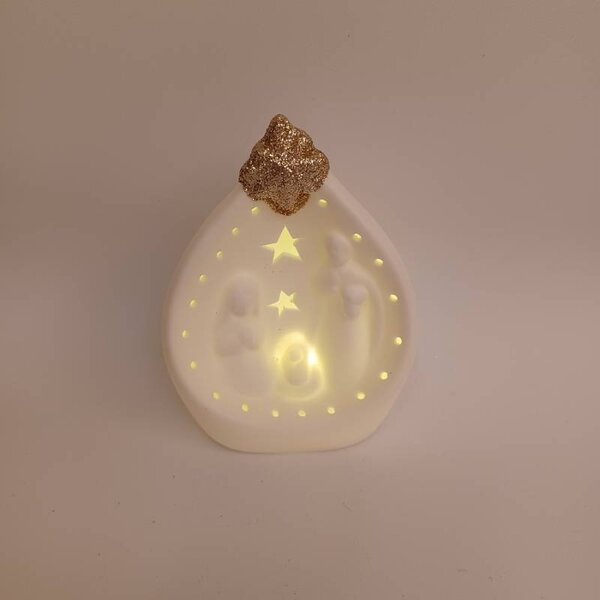 DECOLED Keramický betlém, 7,8 x 5,5 x 10 cm, teple bílá, 2xLR44
