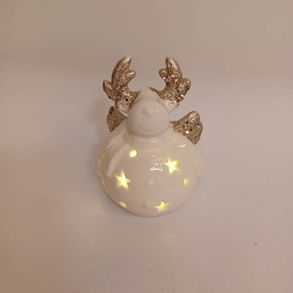 DECOLED LED dekorace keramický sob, 7,3 × 6,5 × 9,3 cm, teple bílá, 2× LR44