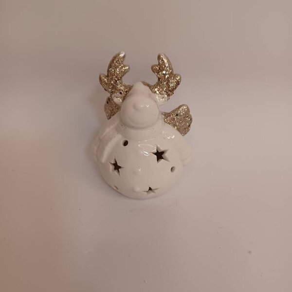 DECOLED LED dekorace keramický sob, 7,3 × 6,5 × 9,3 cm, teple bílá, 2× LR44