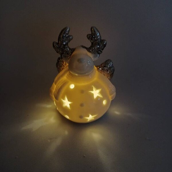 DECOLED LED dekorace keramický sob, 7,3 × 6,5 × 9,3 cm, teple bílá, 2× LR44