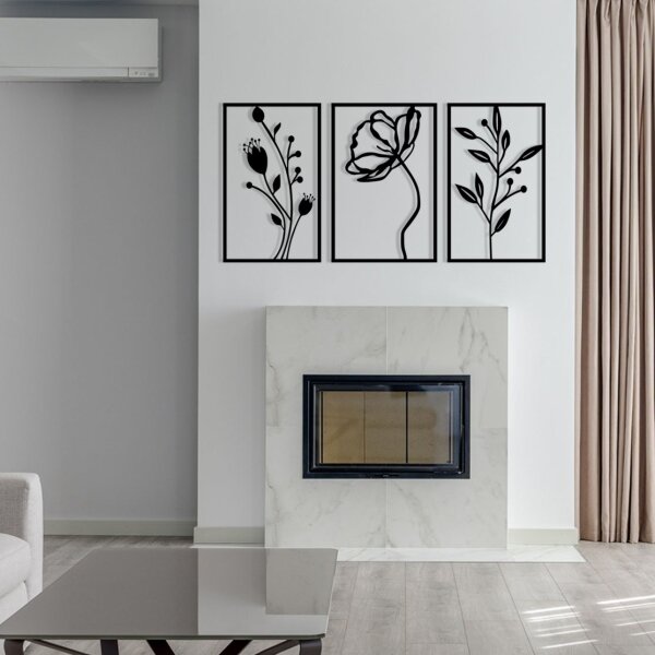 SADA 3x Nástěnná dekorace 78x39 cm květiny kov