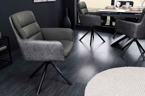 Designová otočná židle Maddison šedá kůže
