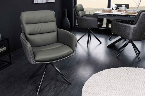 Designová otočná židle Maddison šedá kůže