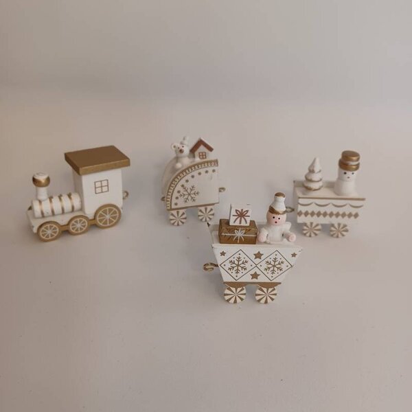 DECOLED Dřevěná dekorace vláček se třemi vagony, 22,3 × 7,2 × 2,8 cm, bílá