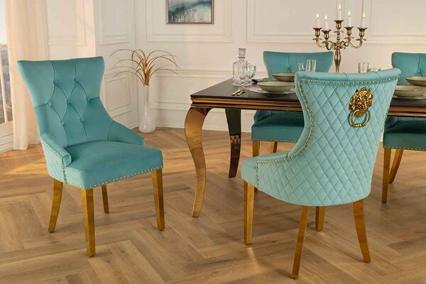 Designová židle Queen Lví hlava světle modrý samet