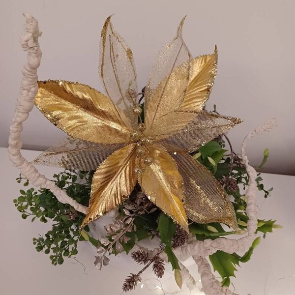 DECOLED Dekorace umělý květ, 31 × 20 cm, zlatá