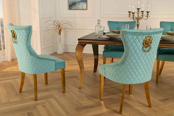 Designová židle Queen Lví hlava světle modrý samet