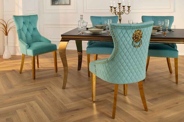 Designová židle Queen Lví hlava světle modrý samet