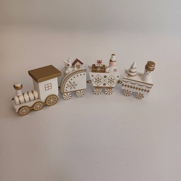 DECOLED Dřevěná dekorace vláček se třemi vagony, 22,3 × 7,2 × 2,8 cm, bílá