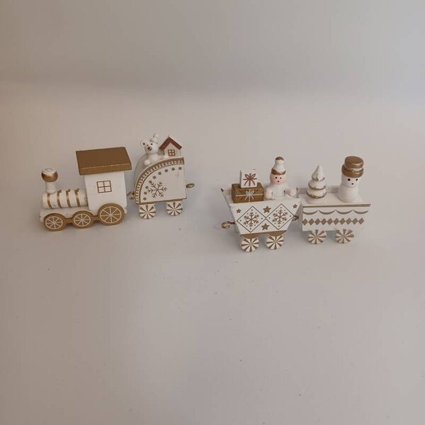 DECOLED Dřevěná dekorace vláček se třemi vagony, 22,3 × 7,2 × 2,8 cm, bílá