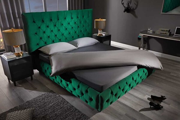Designová postel Laney Chesterfield 180 x 200 cm zelený samet