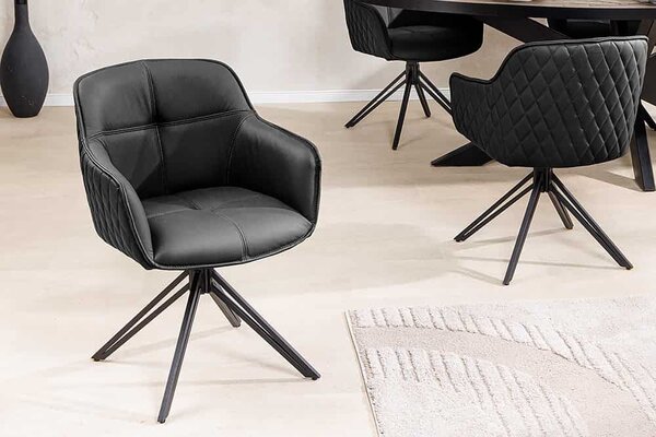 Designová otočná židle Natasha černá kůže