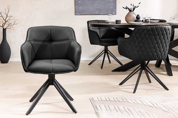Designová otočná židle Natasha černá kůže