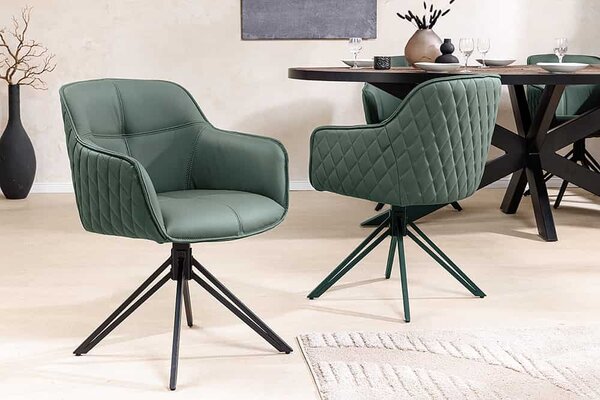 Designová otočná židle Natasha zelená kůže