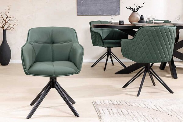 Designová otočná židle Natasha zelená kůže