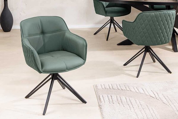 Designová otočná židle Natasha zelená kůže