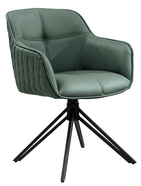 Designová otočná židle Natasha zelená kůže