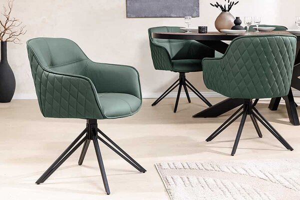 Designová otočná židle Natasha zelená kůže