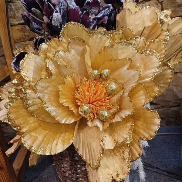 DECOLED Dekorace umělý květ, 47 cm, zlatá