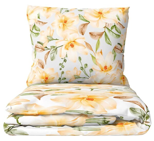 BedTex povlečení KOUZLO MAGNOLIE, žluté, bavlna hladká, 140x200cm + 70x90cm