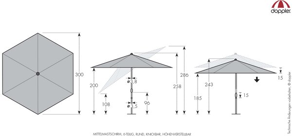 Doppler myZone Push Up zahradní slunečník 300 cm zelená