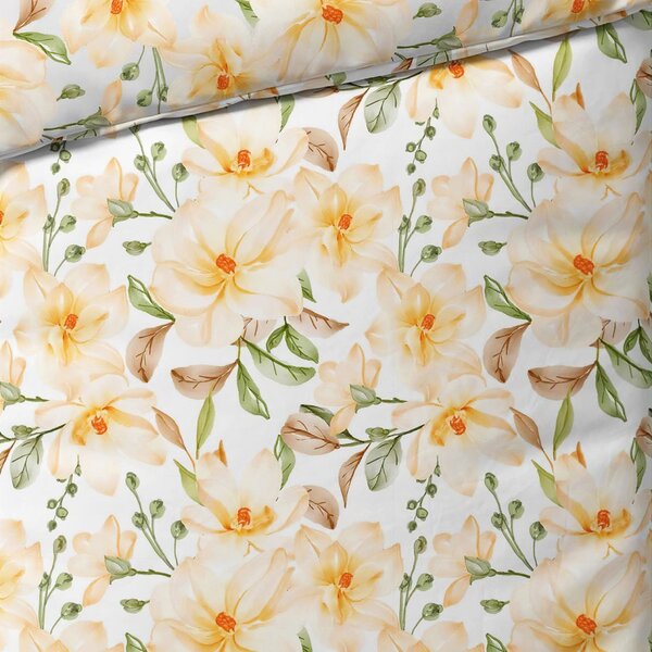BedTex povlečení KOUZLO MAGNOLIE, žluté, bavlna hladká, 140x200cm + 70x90cm
